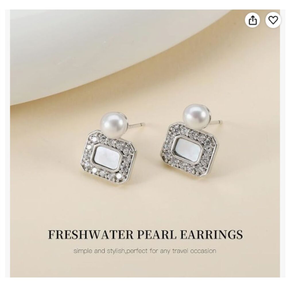 Idokawa 925 Sterling Silver Freshwater Pearl Halo Drop Stud Earrings